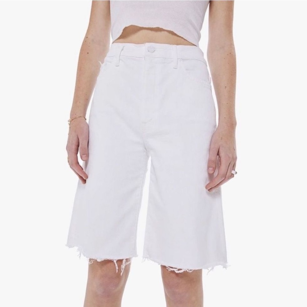 MOTHER White Denim Long Jean Shorts